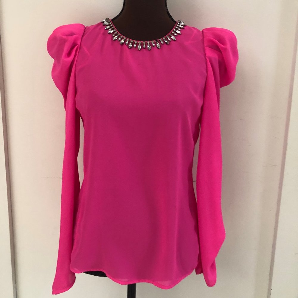 Hot Pink Bejeweled Long Sleeve Top
